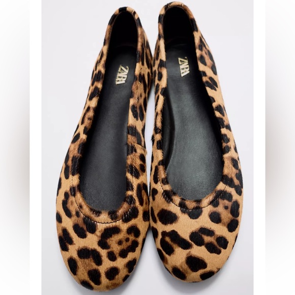 Zara Shoes - ANIMAL PRINT LEATHER BALLET FLATS - LEOPARD CHEETAH SHOES - 100% GENUINE LEATHER